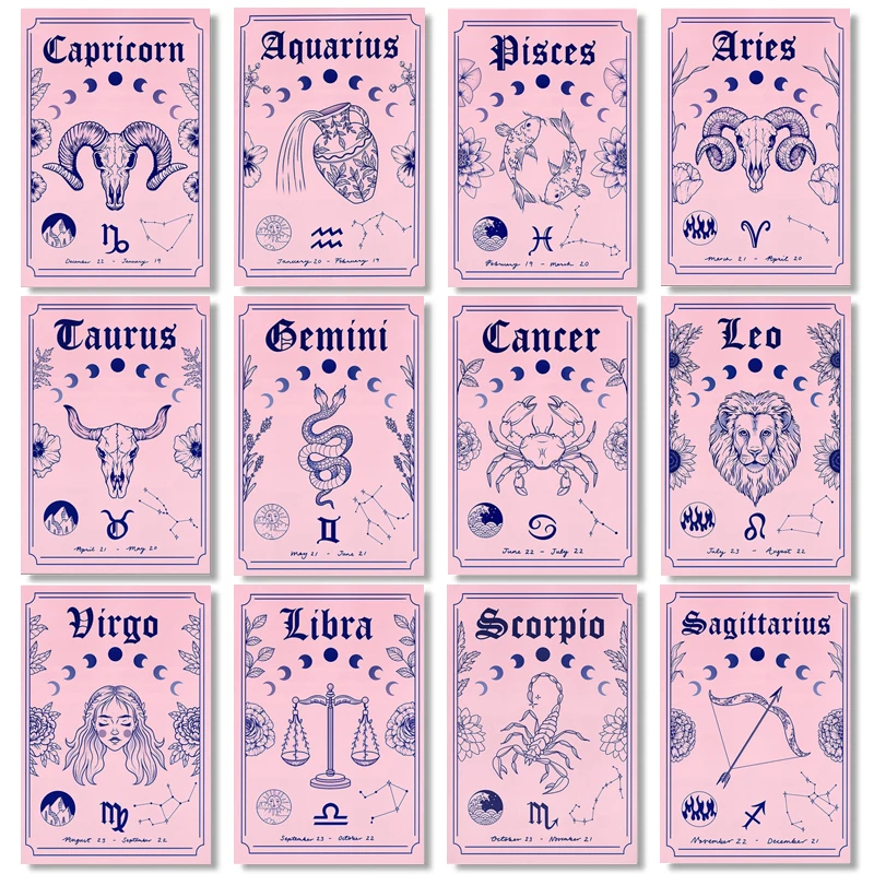 Horoscope Nursery Wall Art Canvas Painting Poster Print Astrology Boho
