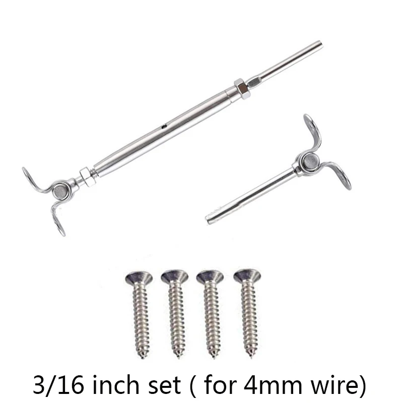 1set 3mm/4mm Guardrail Rope Fitting Adjustable Steel Wire Railing Balcony Tension Turnbuckle Toggles Screw Wood 316SS