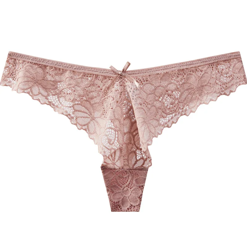 Thong Panty for Women Low Waist Lace Underwear Hollow Transparent T-pants