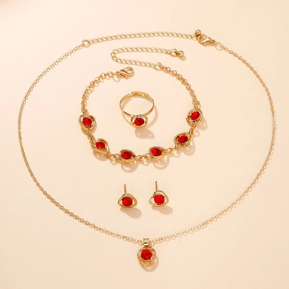 6PCS Set Quartz Watch Women Ring Necklace Earring Rhinestone Wristwatch Bracelet Watches for women watches electronic watch