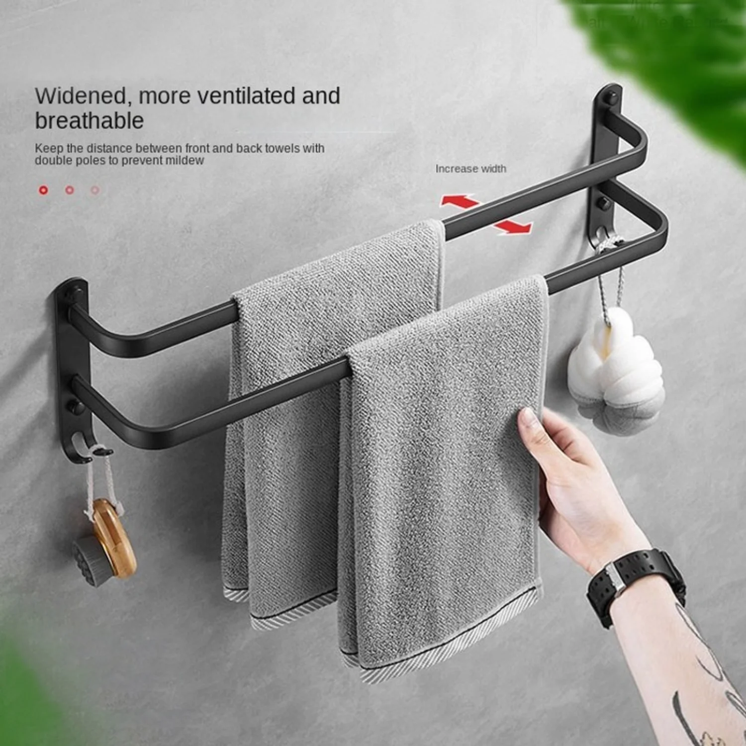 1pc Black Space Aluminum Towel , Towel Rack For Bathroom, Wall Mounted Holder, Bathroom Hanger, Bathroom Accessories