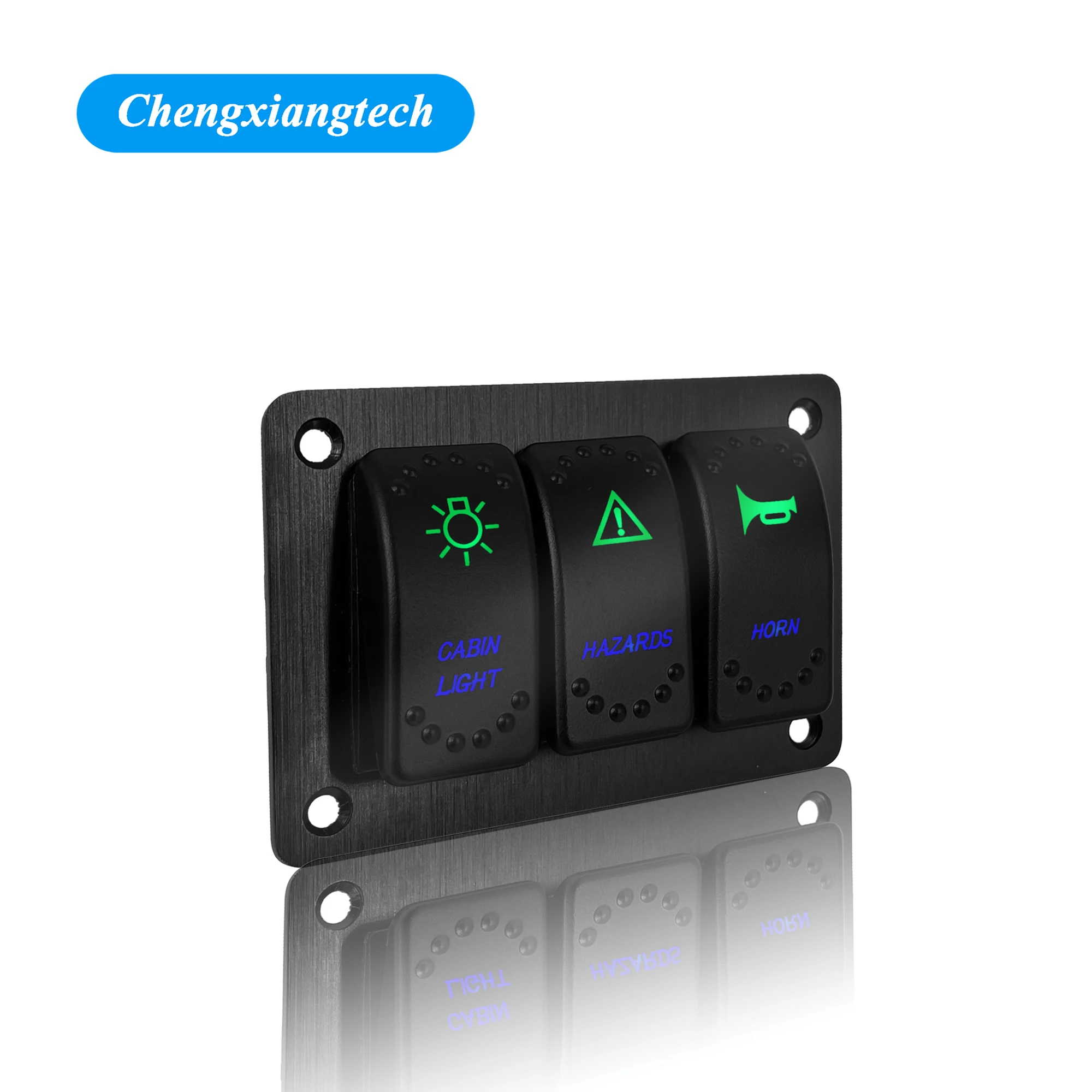 3 Gang Rocker Switch Panel 12V Blue / Green Led Waterproof Ip68 Marine Grade Custom Logos For Car Auto Truck Caravan Marine