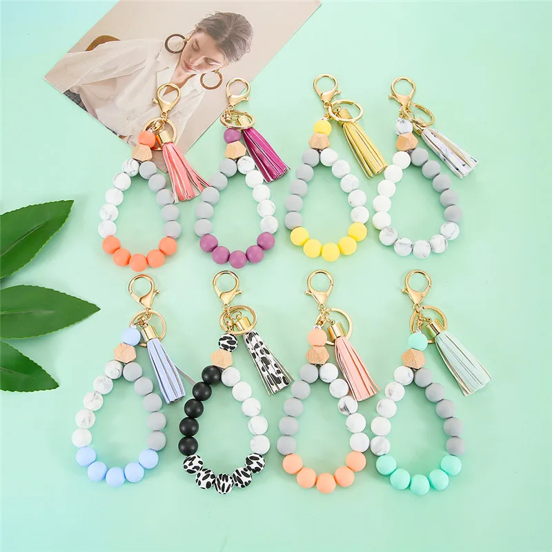 Portachiavi In Silicone Con Perline E Nappa In Pelle – Bracciale Portachiavi Da Polso Per Donne (20 Cm, Colori Pastello) - 2