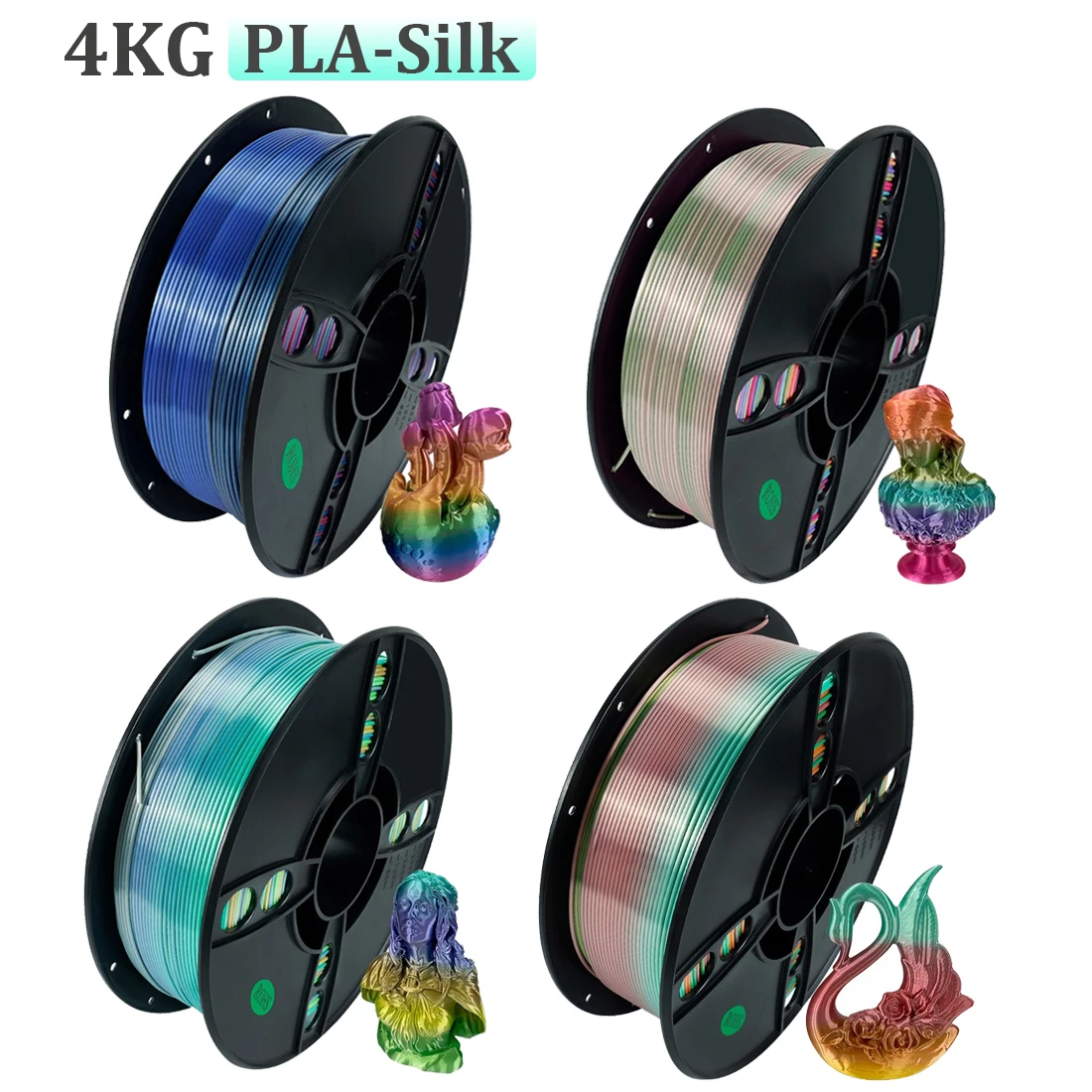 친환경 실크 PLA 필라멘트, 3D 프린터용 PLA 플라스틱 소모품, 3D 펜, 부드러운 1.75mm +/- 0.02mm, 4KG 