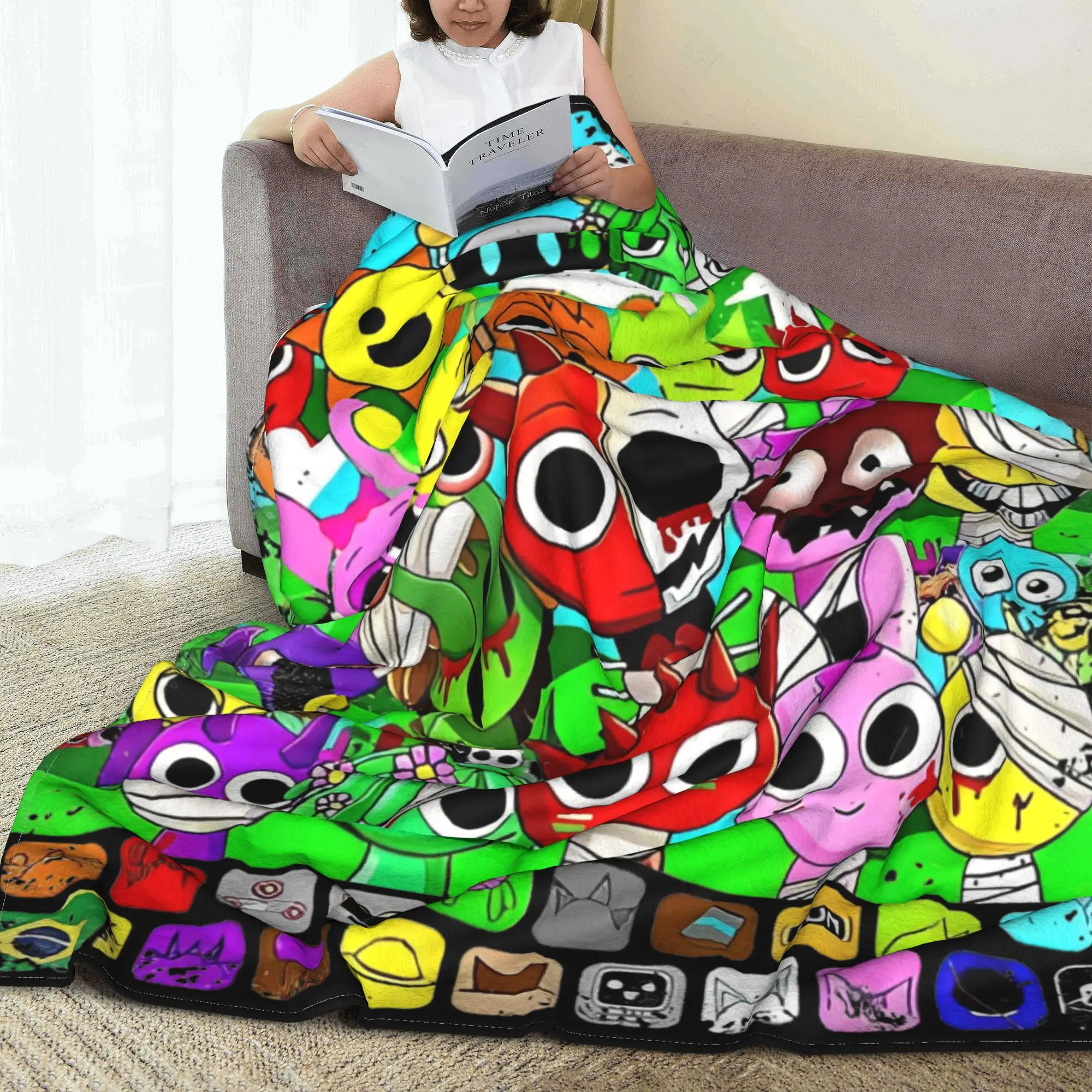 Sprunki Incredibox Music Game Blanket Funny Oren Raddy Wool Throw Blankets Bedspread Printed Soft Warm Breathable Rug Piece 3