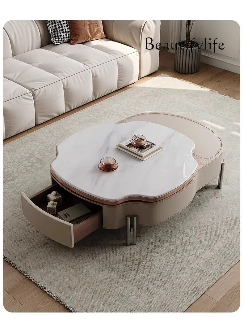 

Microlite Coffee Table Living Room Lifting Spinning Creative Designer Small Apartment Home Saddle Leather Coffee Table