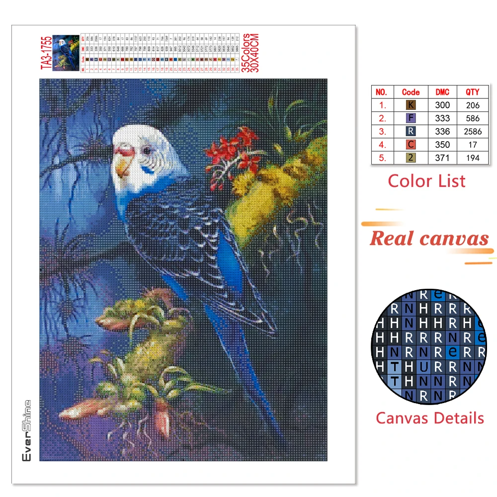 EverShine Diamond Painting Parrot Mosaic Birds Cross Stitch Kits Diamond Embroidery Animal Rhinestones Wall Decor