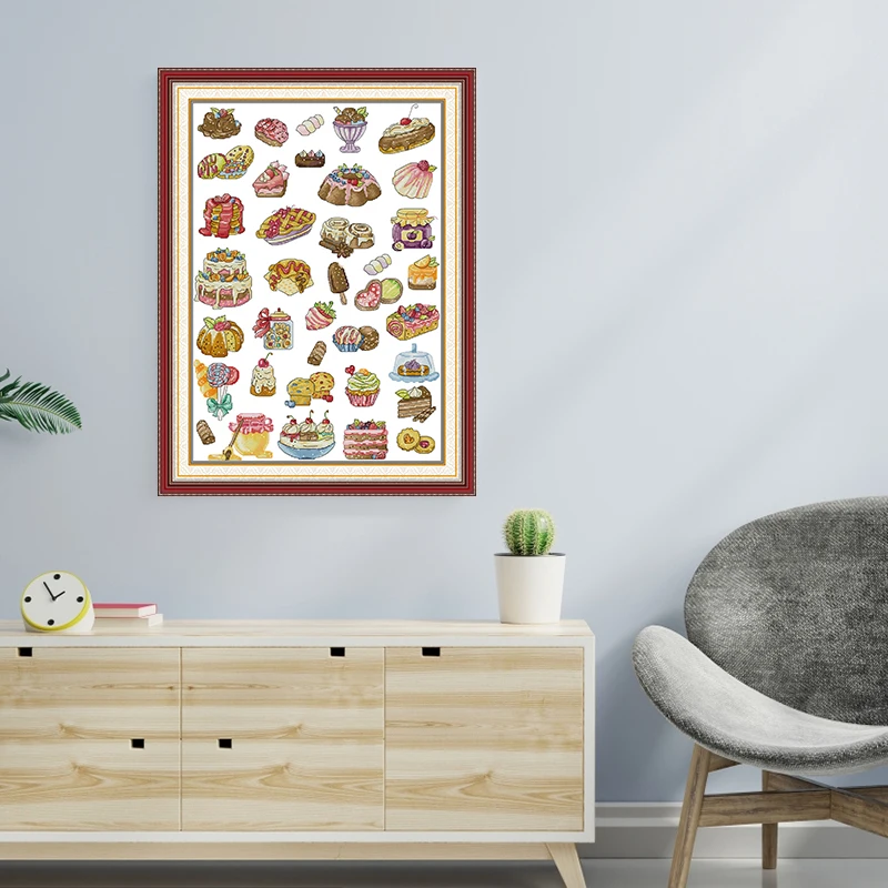 Joy Sunday Kreuzstichset Liebe von Desserts Muster Aida 16/14CT gezählter Stoff Kunsthandwerk DIY Handstickerei Set HD-Druck – Detail 4