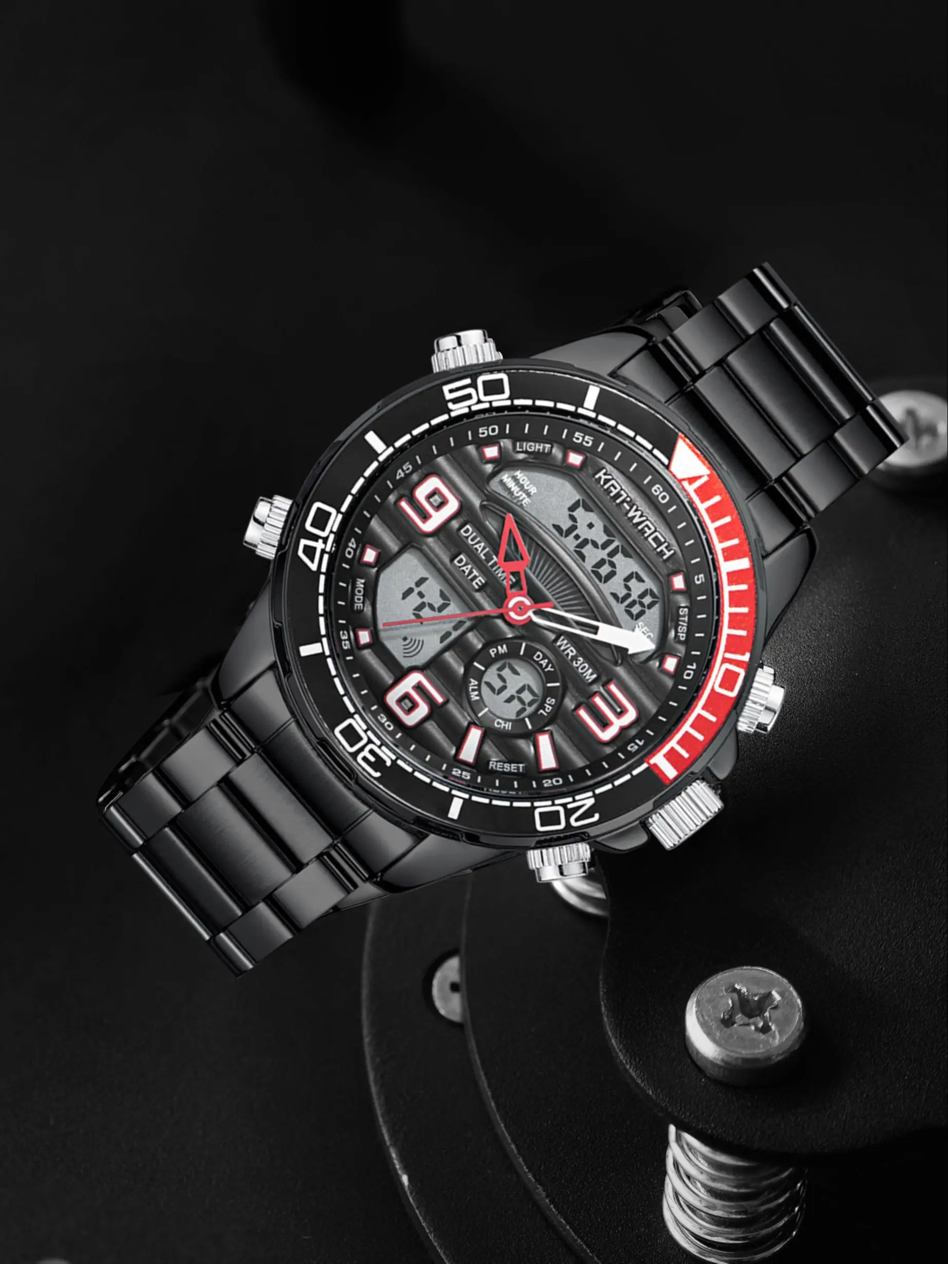 KAT-WACH Original Luxury Watches Men Fashion Stainless Steel Chronograph Sport Waterproof Quartz Watches Clock Free Shipping
