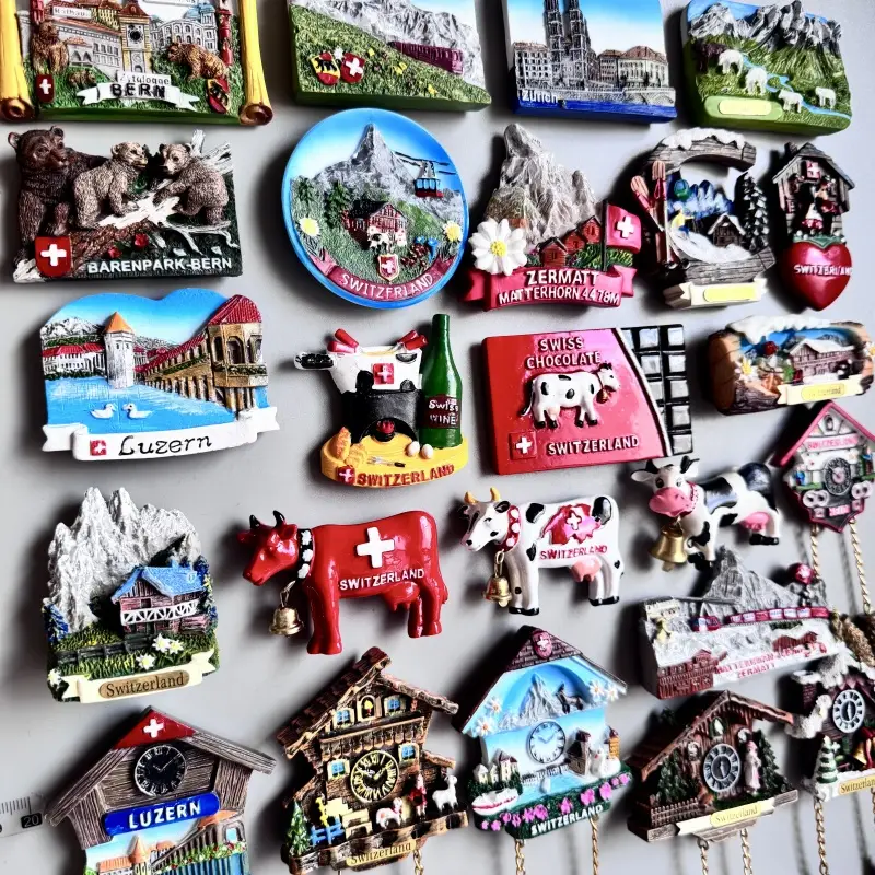 Switzerland Fridge Magnets Bern Zurich Zermart Luzern Swiss Dairy Cow Jungfraujoch Skiing Cuckoo Clock Home Decor Collection - Image 3