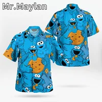 Harajuku Anime 3D Elmo Shirt Hawaii Shirt Men Summer Short Sleeve Shirt Men Shirts 2023 Oversized 5XL shirt Chemise Homme-1188 1