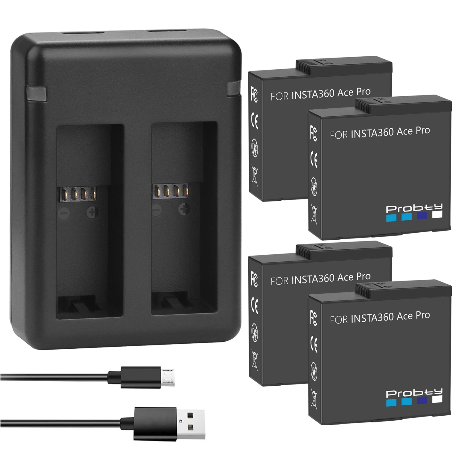 CITYORK 3-Slot Ladegerät Und 2PCS 2400mAh Akku Kompatibel Mit Insta360 Ace/Ace Pro/Ace Pro 2, Ersatzakku Für Insta360 Ace/Ace Pro Akku-Ladegerät-Kit Zubehör Mit LED-Anzeige Und USB-Kabel