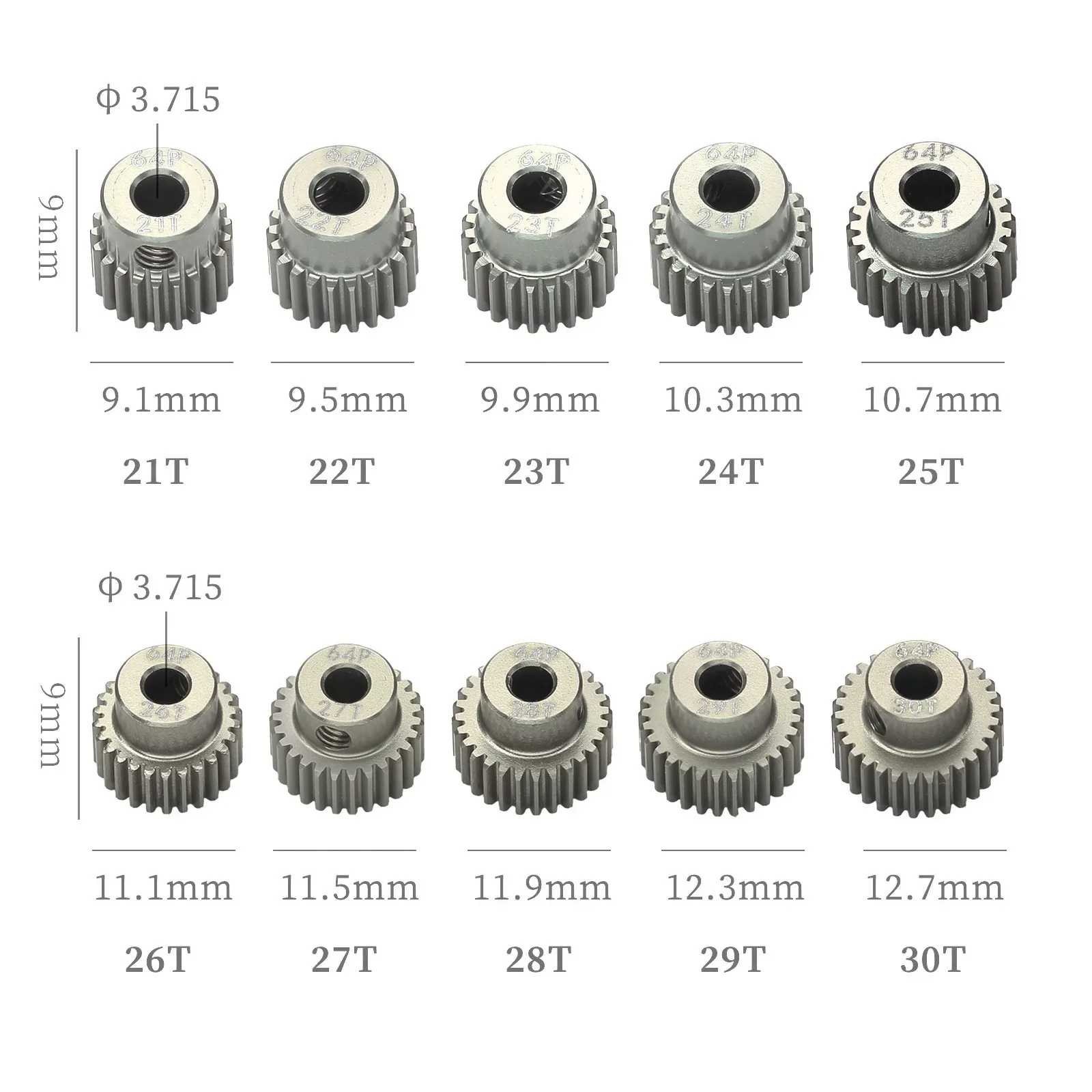 Pignon moteur RC en métal avec alésage central et dents hélicoïdales, adapté aux voitures 1/10