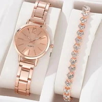 Ladies Fashion Simple Digital Alloy with Quartz Watch Bracelet 2pcs Set Luxury Women Simple Dial Ladies Watches 1