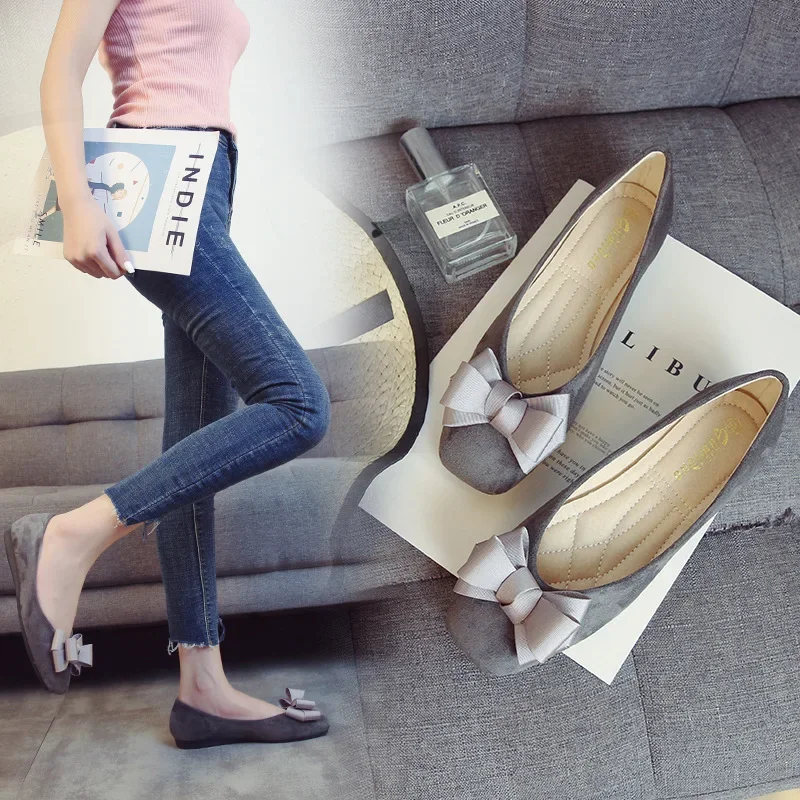MVVJKE Flats Women Fashion Butterfly-Knot Square Toe Party Leather Ballerinas Plus Size 33-43 Shallow Ladies Flats