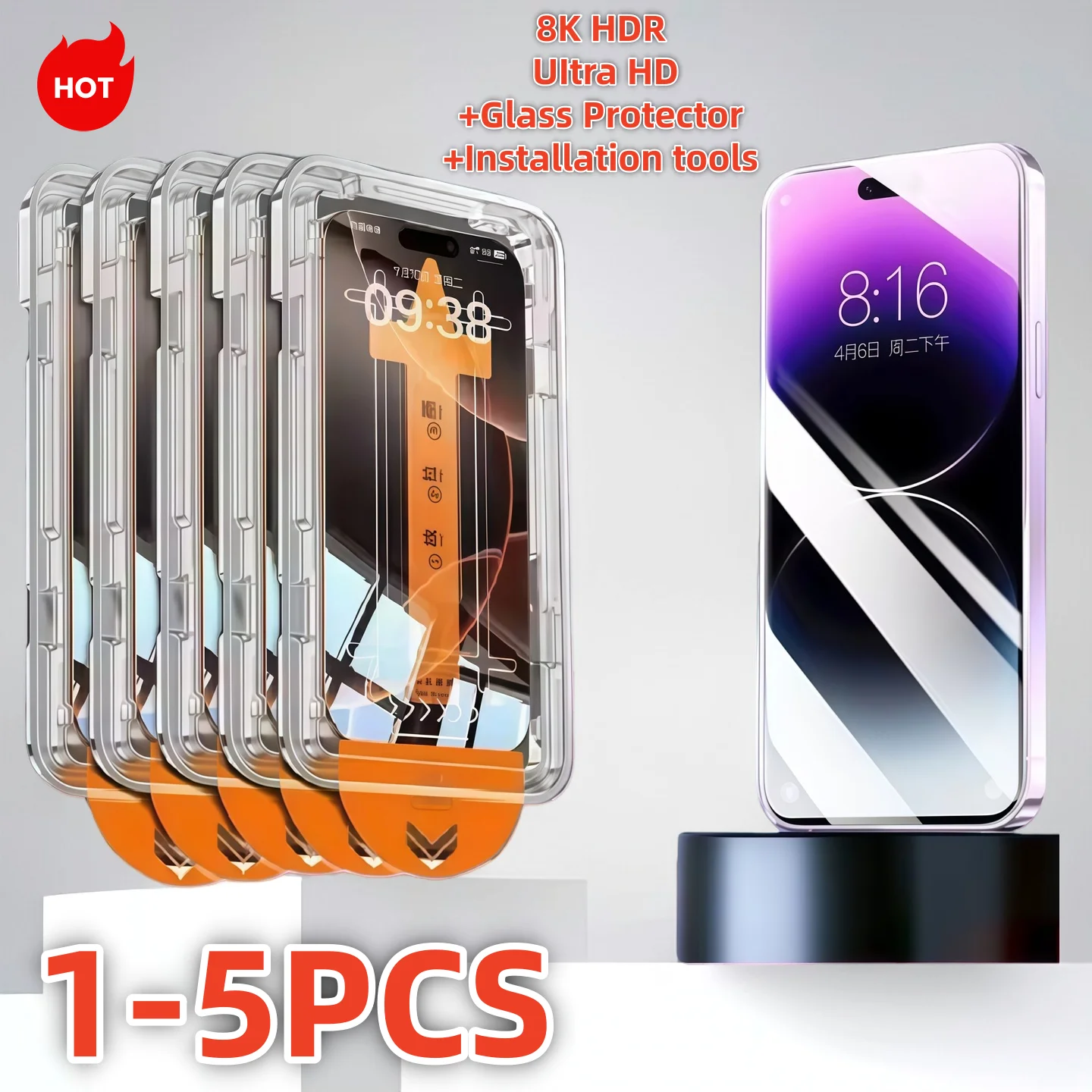 1-5 יחידות זכוכית מחוסמת להתקנה ללא אבק עבור iPhone 17 16 13 15 14 11 12 Pro Max 16Pro 12 Mini XR XS X SE מגן מסך