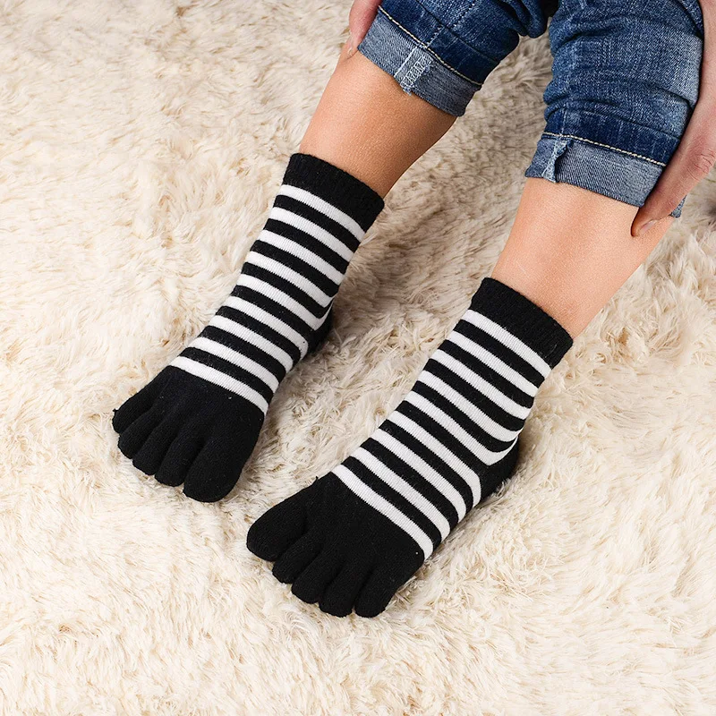 Autumn Children Kids Five-finger Socks Multicolor Striped Cotton for Boys Girls Casual Sports Breathable Five-toe Clothes Stuff