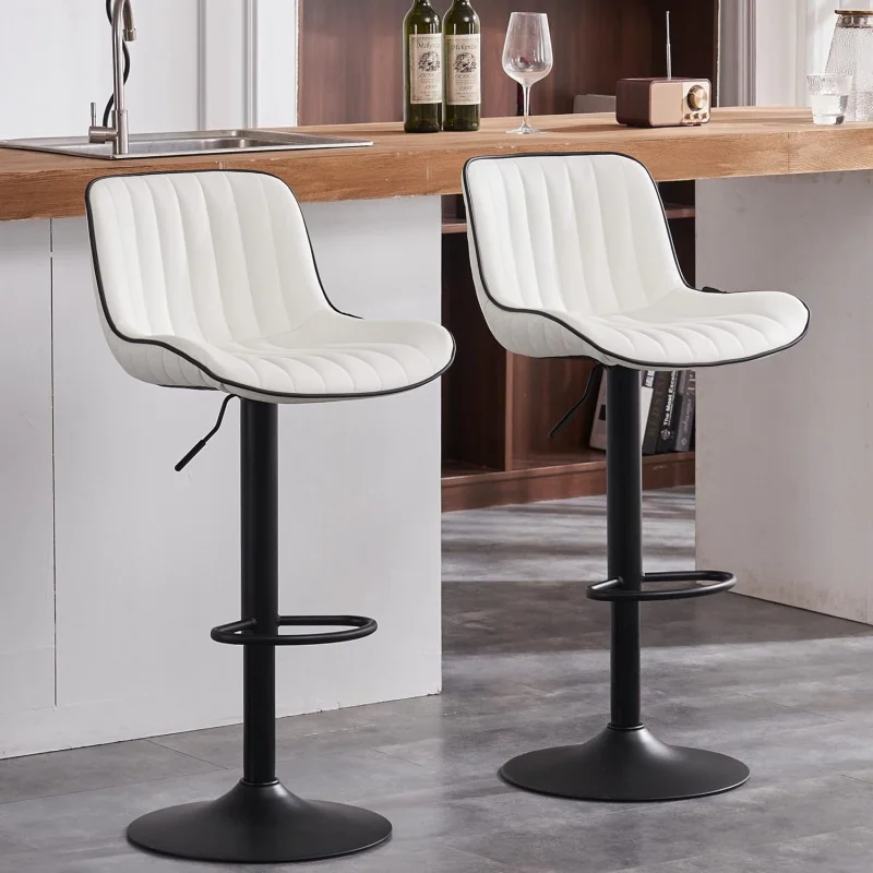 

YOUNIKE Bar Stools Set of 2 White Faux Leather Barstools Swivel Upholstered Counter Height Bar Stool with Back Adjustable Armles