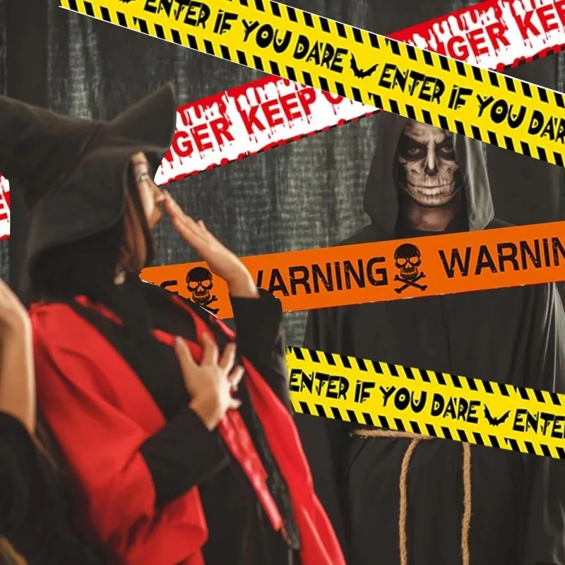 Yellow Plastic Warning Tape with Danger Signs for Yard Haunted House