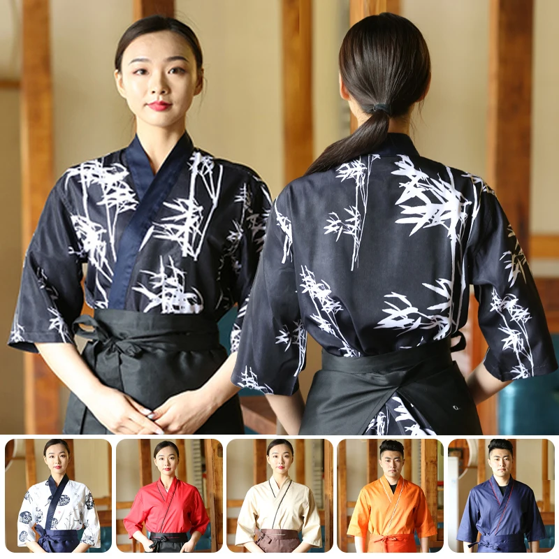 Unisex Japanese Korea Style Cook Uniform Shirts Kimono Waiter Work Wear Tops Chef Sushi Restaurant Overalls Waiter Work Jackets sushi restaurant work wear shirts chef uniforms food service print short sleeve tops japanese style kitchen cook chef jackets