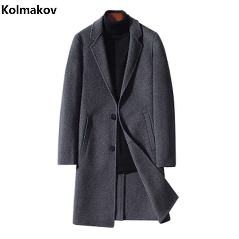 

2024 Winter new Men's Long double side wool coat turndown collar casual woolen overcoat high quality single-breasted trenchcoat