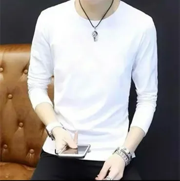 Solid color long sleeve round neck white