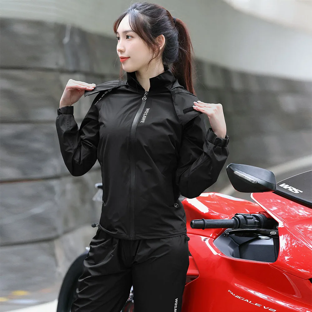 WOSAWE 오토바이 여성 비옷 모자 포켓 라이딩 반사 방수 오토바이 스플릿 Capa De Chuva Motoqueiro Impermeable
