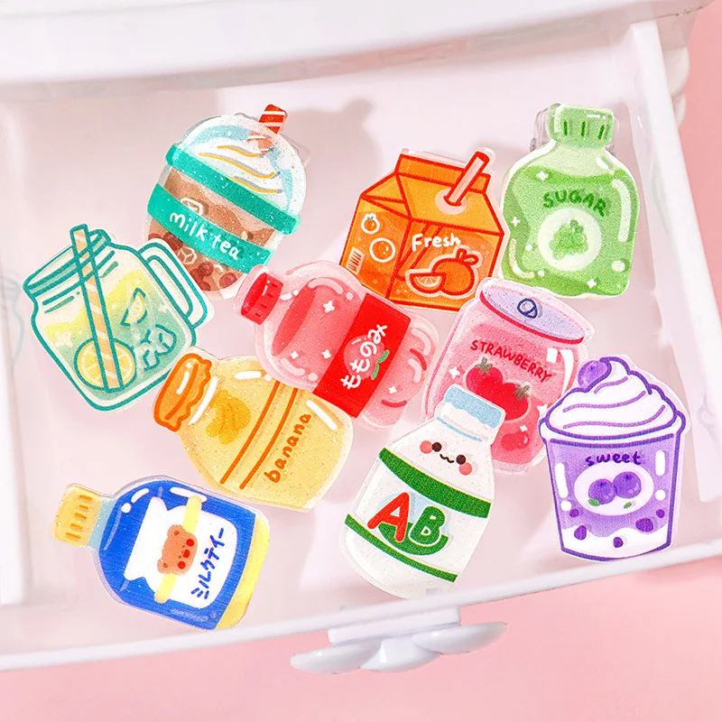Cartoon Beverage Bottle Clips Cute Acrylic Decorative Clips Student Stationery Gifts Test Paper Clips Ins Small 5pcs/lot