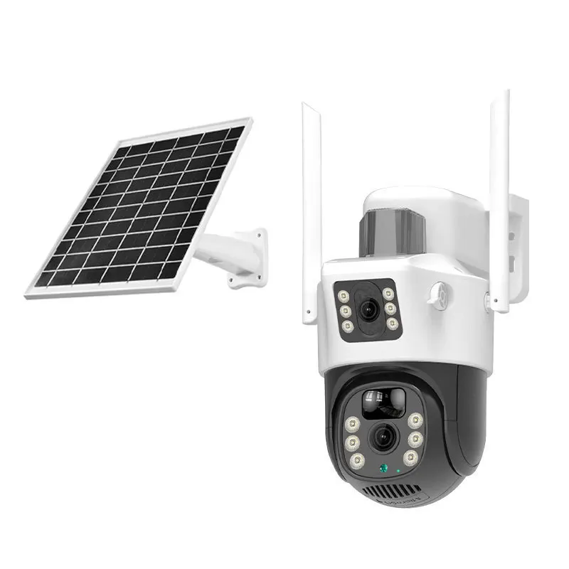 V380 solar camera panoramic home phone remote dual lens outdoor 4G gun ball solar monitoring