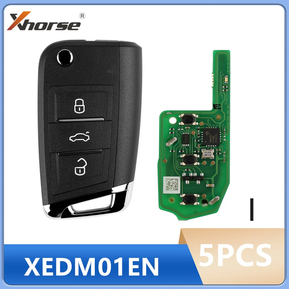 5PCS Xhorse XEDM01EN Super Remote Key MQB Style 3 Buttons Built-in Super Chip Replacement of XEMQB1EN