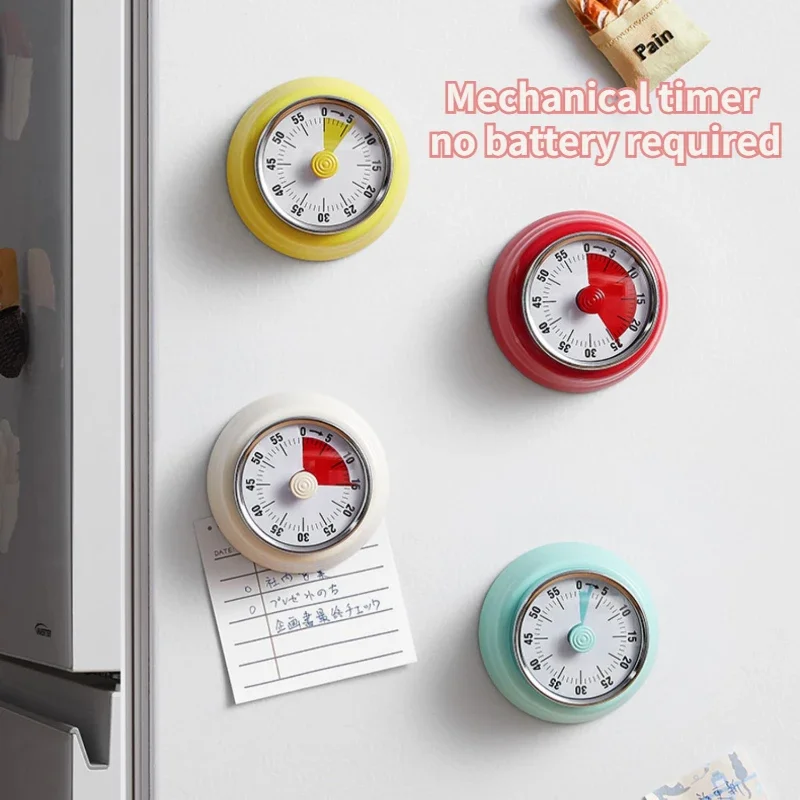 Magnetic Suction Mechanical Kitchen Timer with Visual Countdown and Alarm