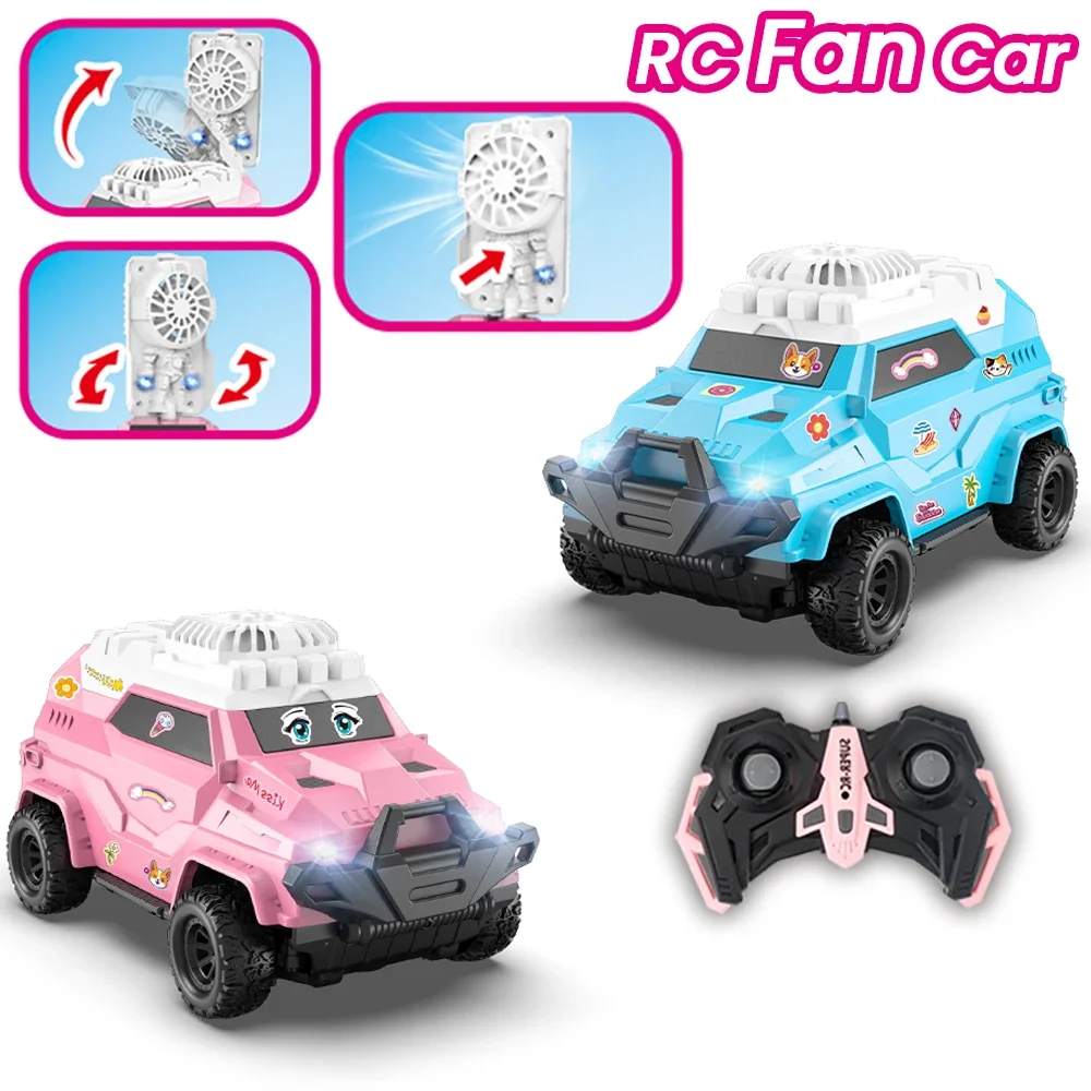 Rc Car with Fan 2.4G Diy Sticker Remote Control Car Off-Road Crawler Vehicle with Lights Electric Toys for Boy Girl Gift