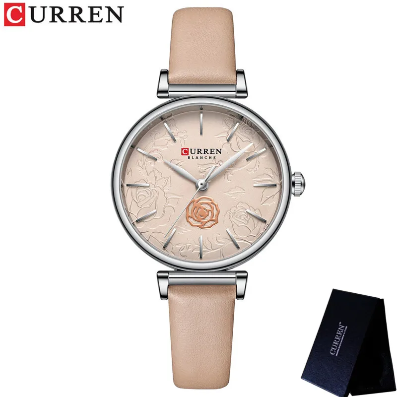 CURREN Women Watch Top Brand Luxury Female Waterproof Clock Genuine Leather Bracelet Fashion Flower Ladies Wristwatch Gift 9078 5
