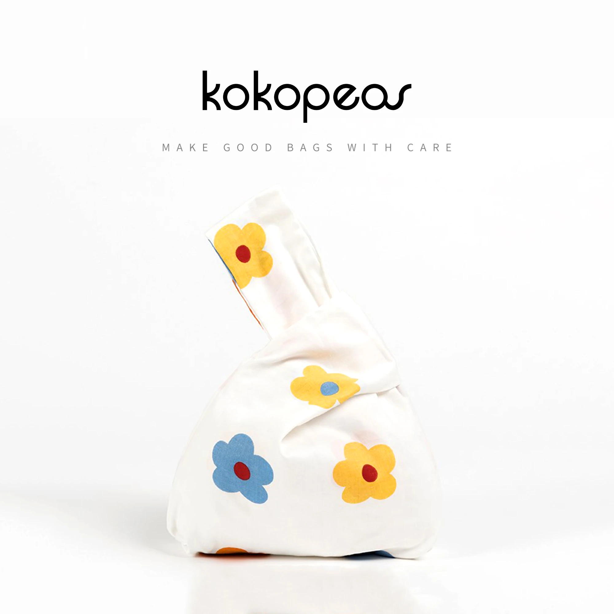 KOKOPEAS 일본 매듭 쇼퍼 파우치, 친환경 접이식 재사용 가능한 탑 핸들 핸드백 지갑, 작은 워킹 여성 손목 가방