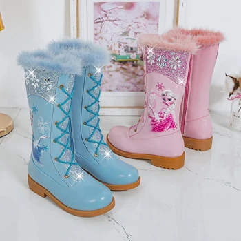 Disney children #039 s cartoon frozen princess girl plus velvet thick crystal sequin high boots cotton boots high heel leather boots tanie i dobre opinie 7-12m 13-24m 25-36m 4-6y Canvas CN(Origin) Four Seasons Breathable Unisex casual shoes Rubber Fits true to size take your normal size