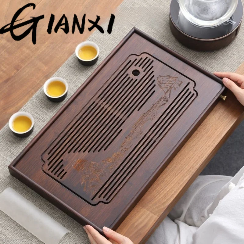 GIANXI Jiangshan Tea Tray Household Small Drain Tea Table Bamboo Tray Kung Fu Set Accessories Sea Dry Brewing Table tea tray tea set