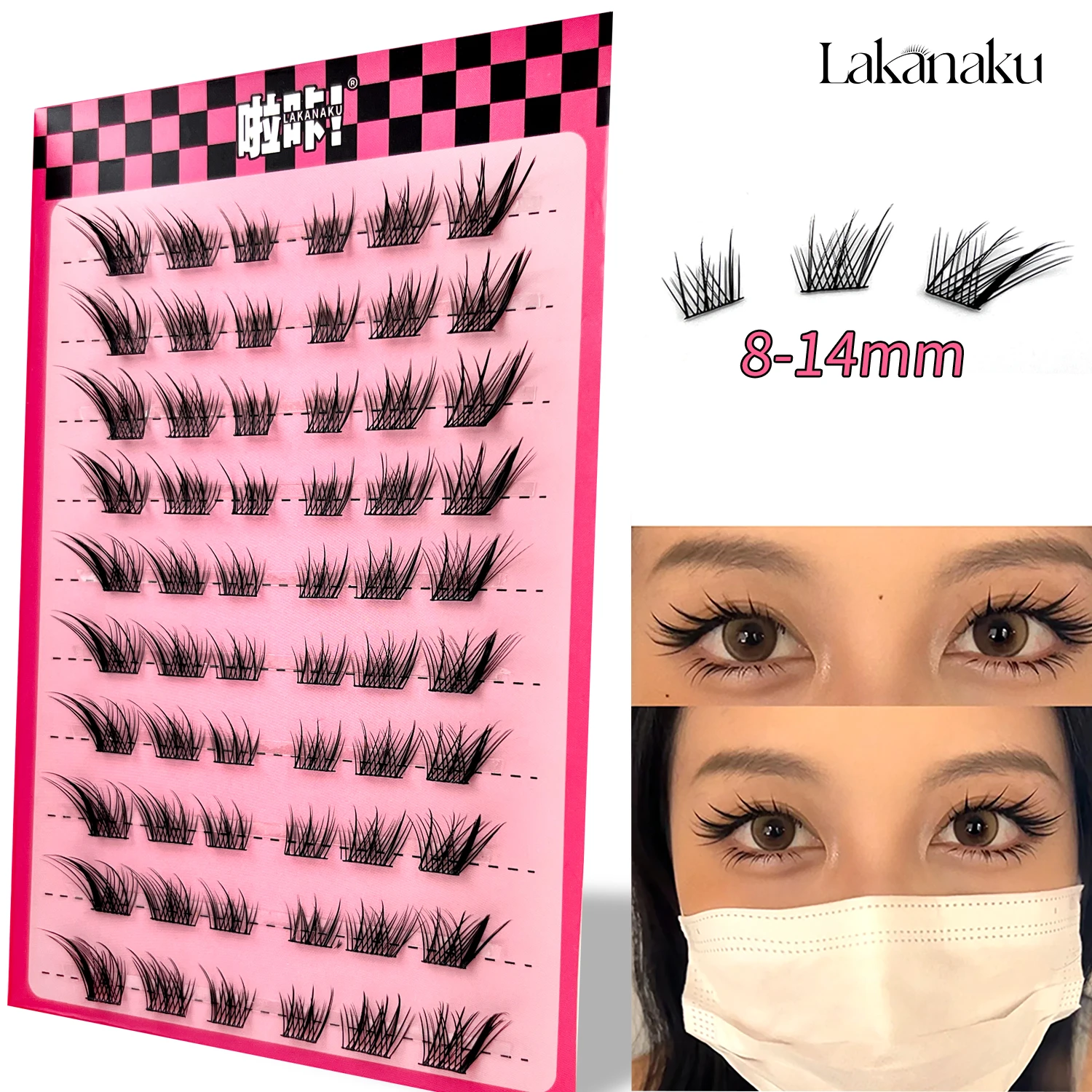 LAKANAKU Fox Eye Cluster Lashes Premade Eyelashes Fluffy Fans Natural Soft