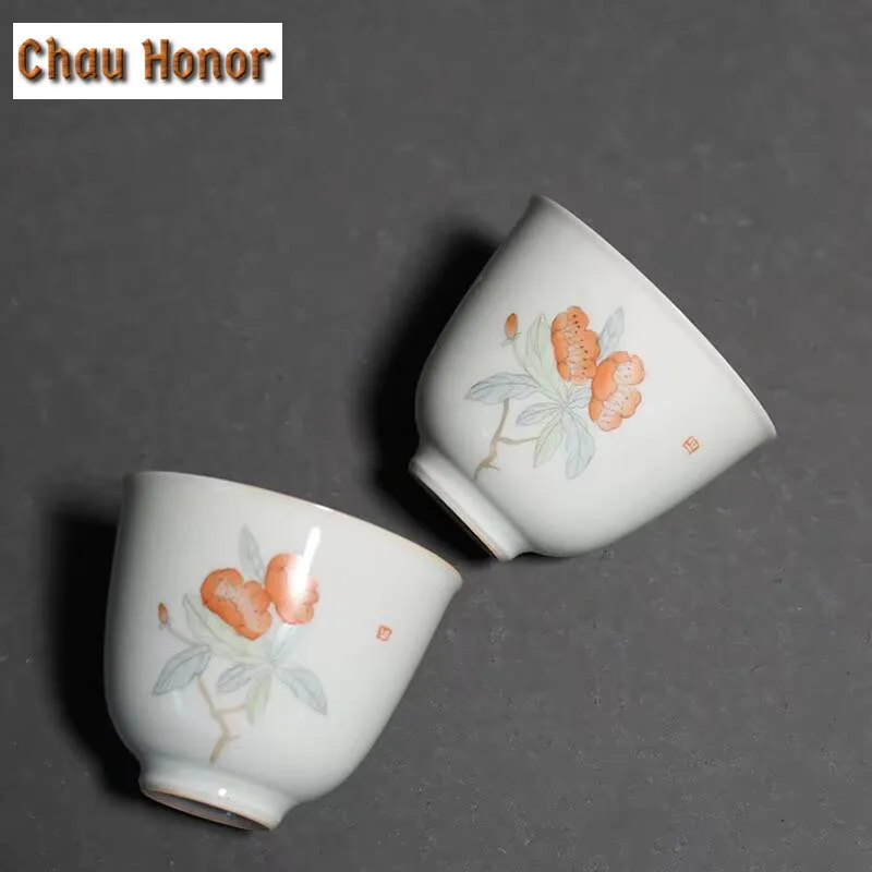 30ml Pure Hand-painted Hibiscus Teacup Tea Bowl Beautiful Tea Cup Tea-tasting Fragrance Cup Jianzhan Master Cups Tea Services