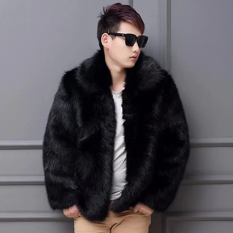 Luxury Brand Fur Coats Men Fluffy Jacket Thickened Warm Long Sleeve Autumn Winter Faux Fur Coat Snow Clothes Casual Fashion 2023 summer new v neck middle sleeve lace national wind and snow textile printing fashion leisure commuting korean versatile