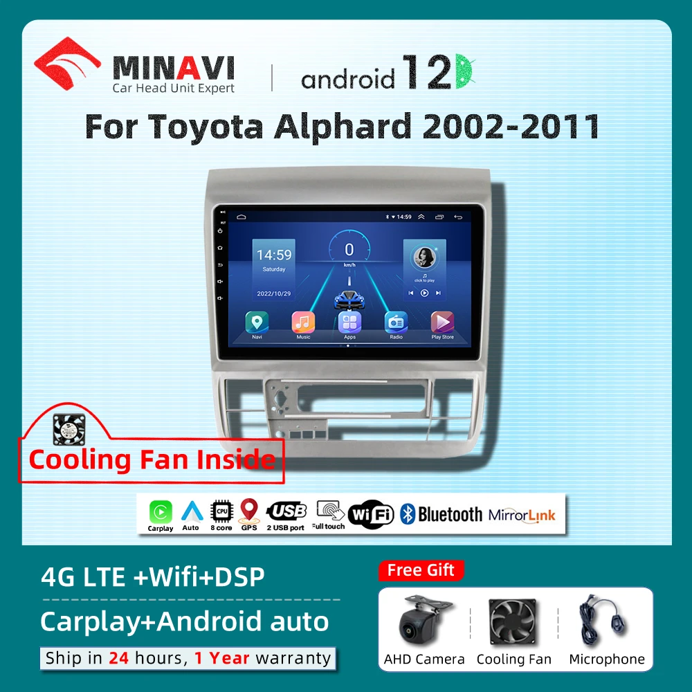 

9" Android Player For Toyota Alphard 2002 2003 2004 2005-2011 Carplay Car Head Unit Radio Stereo Multimedia DVD Navigation DSP