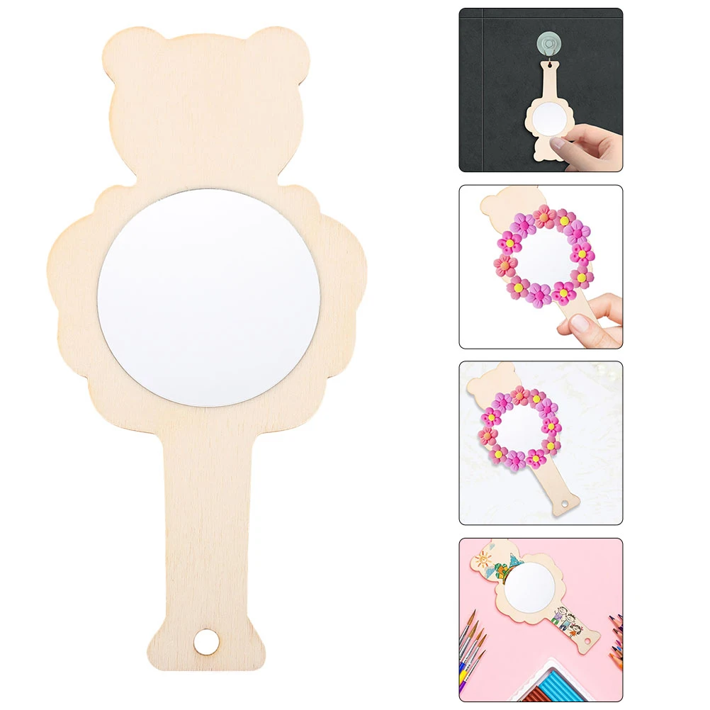5pcs DIY 나무 거울 도색되지 않은 휴대용 어린이 공예 액세서리 장난감 가족 재미 빈 나무 그림 거울