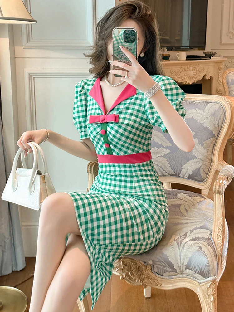 Fashion Retro Dress Women's Sweet Contrast Plaid High Waist Bodycon Midi Robe Femme Party Dating Vestidos Mujer Street Clothes - AliExpress 200000345 Fashion Retro Dress Women's Sweet Contrast Plaid High Waist Bodycon Midi Robe Femme Party Dating Vestidos Mujer Street Clothes - AliExpress 200000345