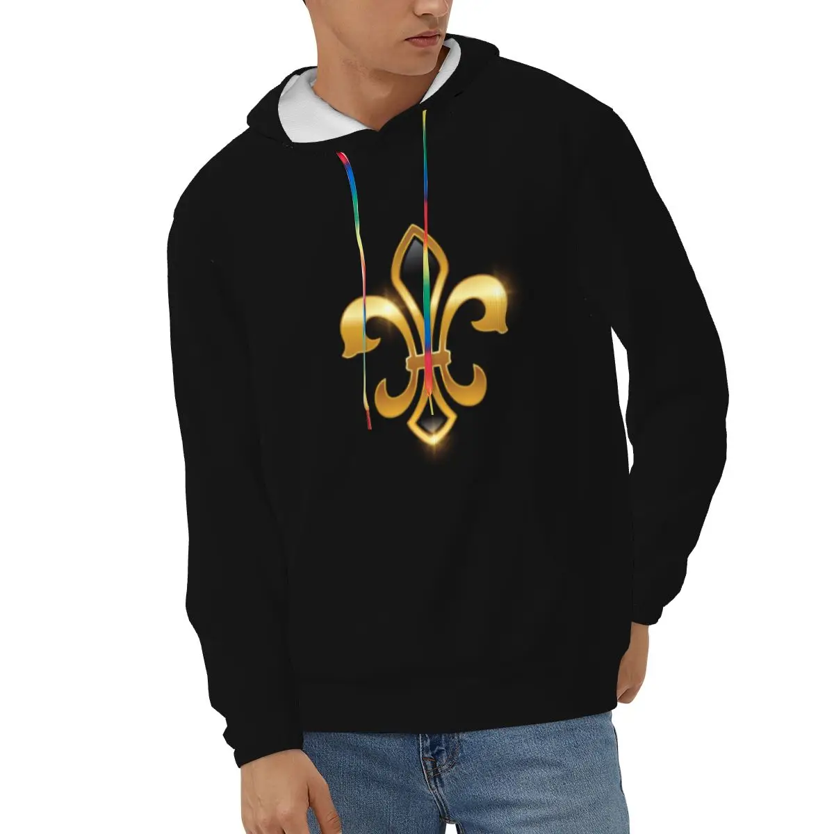 

Gold Mardi Gras Fleur De Lis Men's Hoodies Autumn Winter Hooded Sweatshirt Hoodie Hip Hop Pullover Hoody