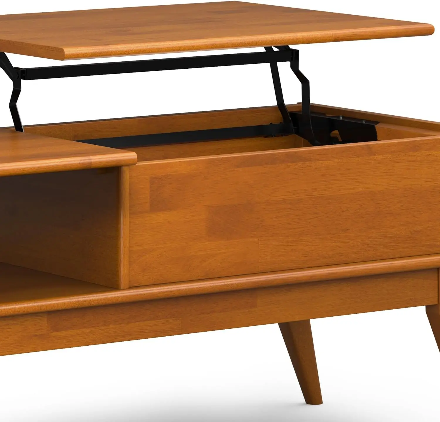 Draper Solid Hardwood 48 inch Wide Rectangle Mid Century Modern Lift Top Coffee Table in Teak Brown. 6