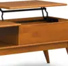 Draper Solid Hardwood 48 inch Wide Rectangle Mid Century Modern Lift Top Coffee Table in Teak Brown. 6