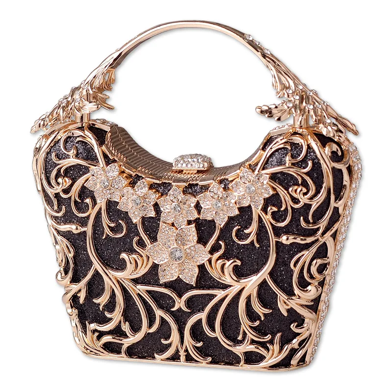 Black Dinner Bag High-Grade Hollow-out Party Clutch Shiny Banquet Bag