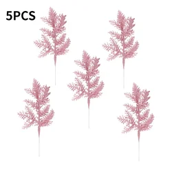 Set of 5 Gold Glitter Pine Branches for Festive Home Decoration (5PCS Pink)