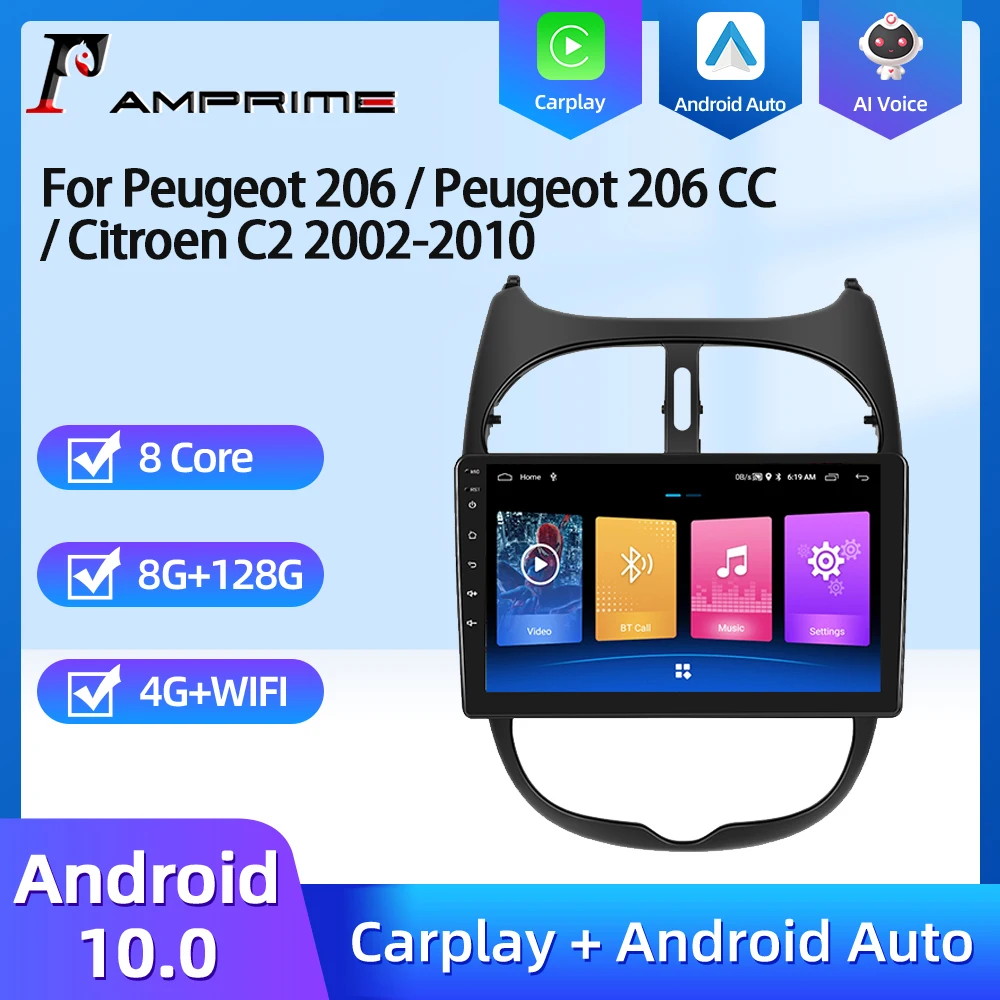 Radio Multimedia con GPS para coche, Radio con reproductor de vídeo, 2 Din,  Android 13, CarPlay, unidad principal, para Peugeot 206 CC, 2001, 2002,  2003, 2004, 2016 - AliExpress