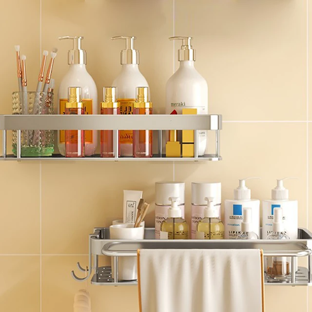 Clear Acrylic Bathroom Organizer, Shower Caddy, No Drilling Adhesive Shampoo  Holder, Wall Mounted with Hooks - AliExpress