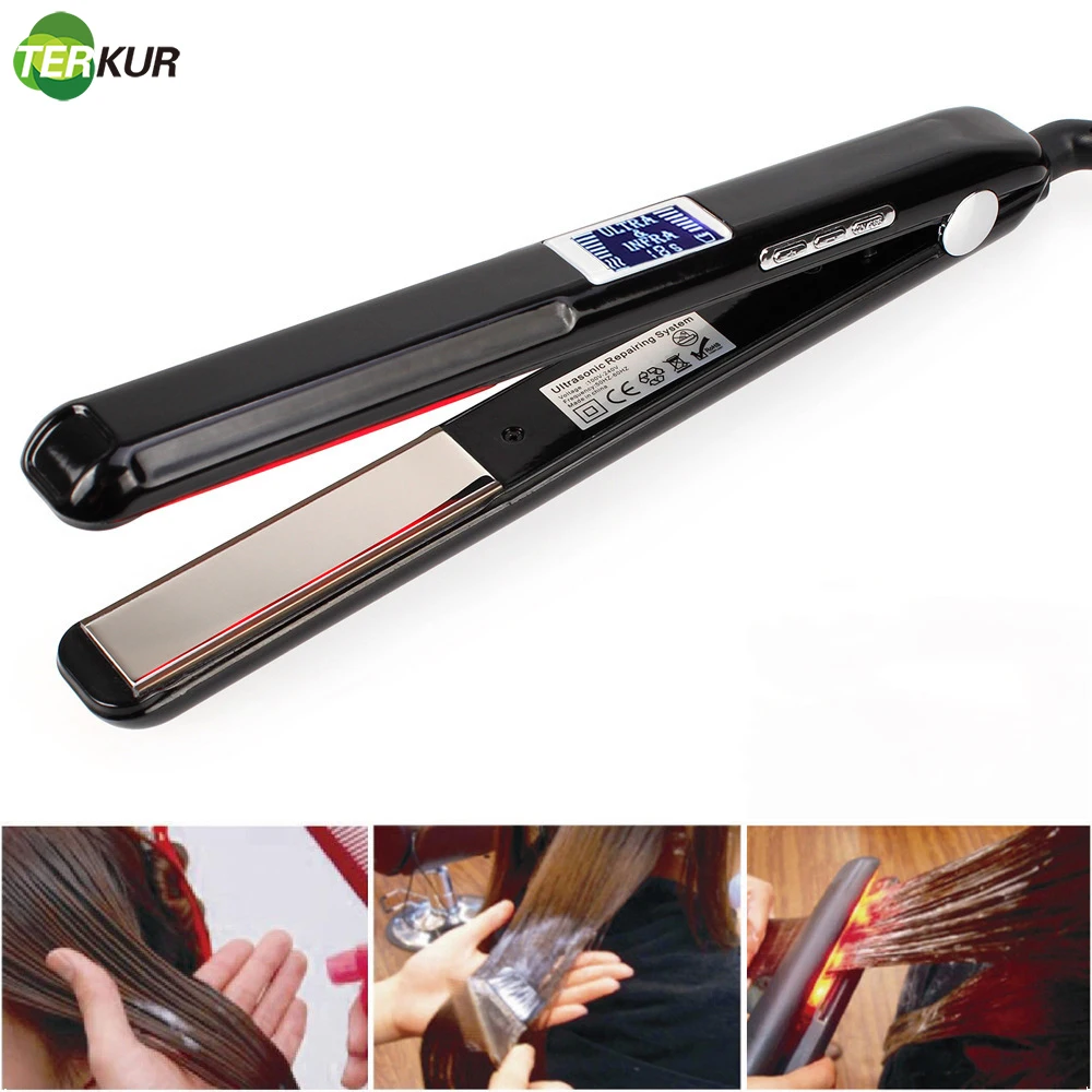 

Professional Hair Straightener Infrared and Ultrasonic Salon Care Treatment for Frizzy Dry Recovers Damage Flat Iron LED Screen